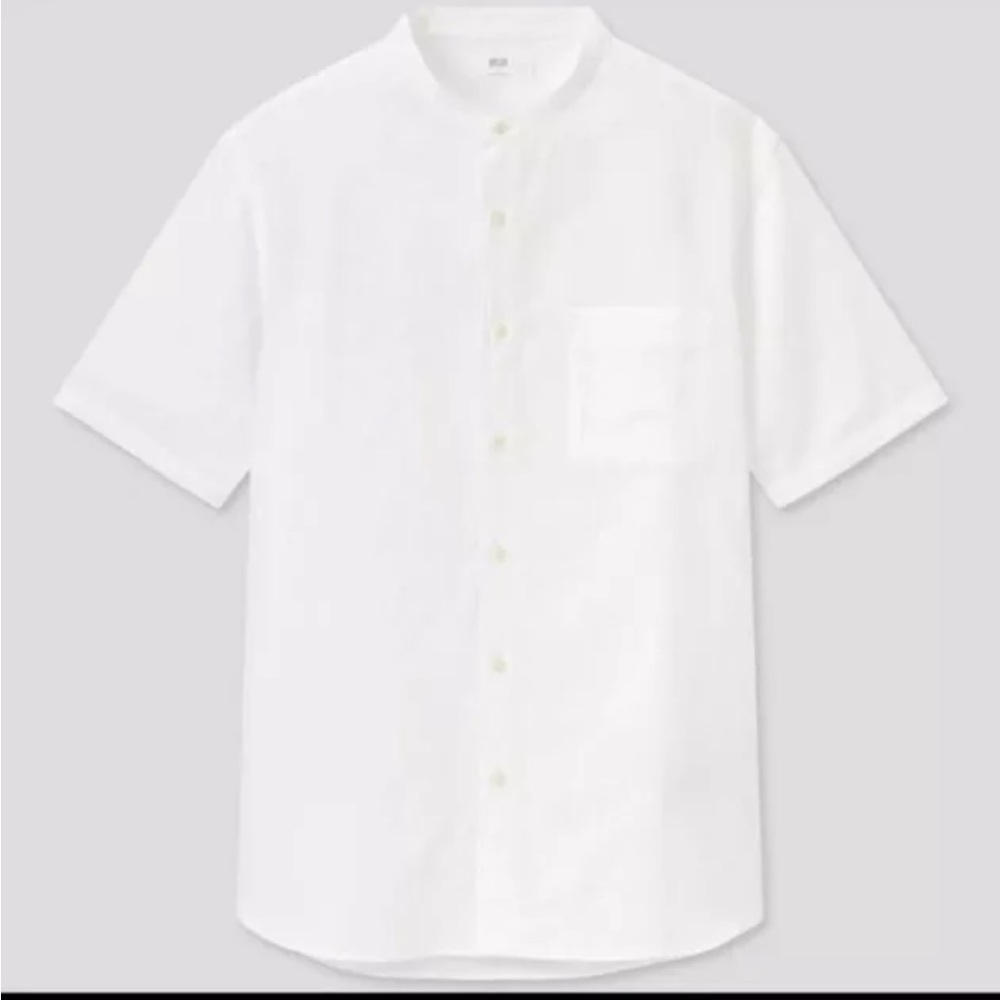 Uniqlo Low Collar Short Sleeve Shirt Size M White Button Up Beach Swim Camp trip
